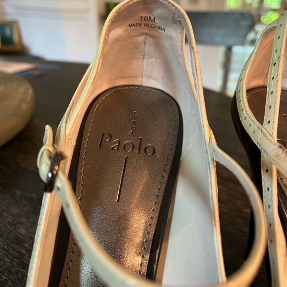 Linea Paolo Black & Cream Retro Strappy Peep Toe Pump Heels sz 10 - Picture 4 of 7